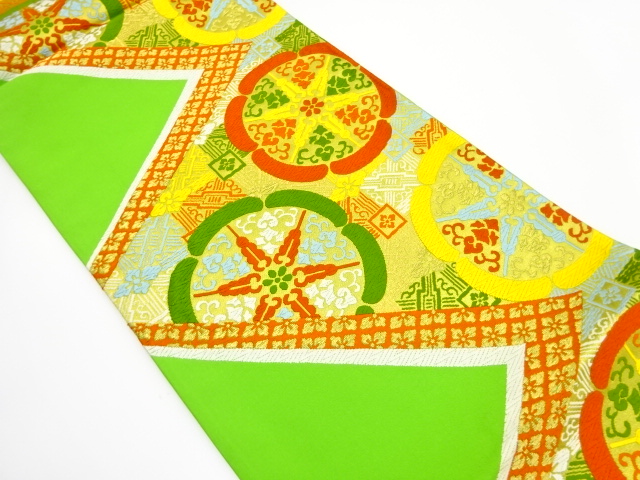 JAPANESE KIMONO / ANTIQUE FUKURO OBI / SILK / WOVEN FLORAL CREST